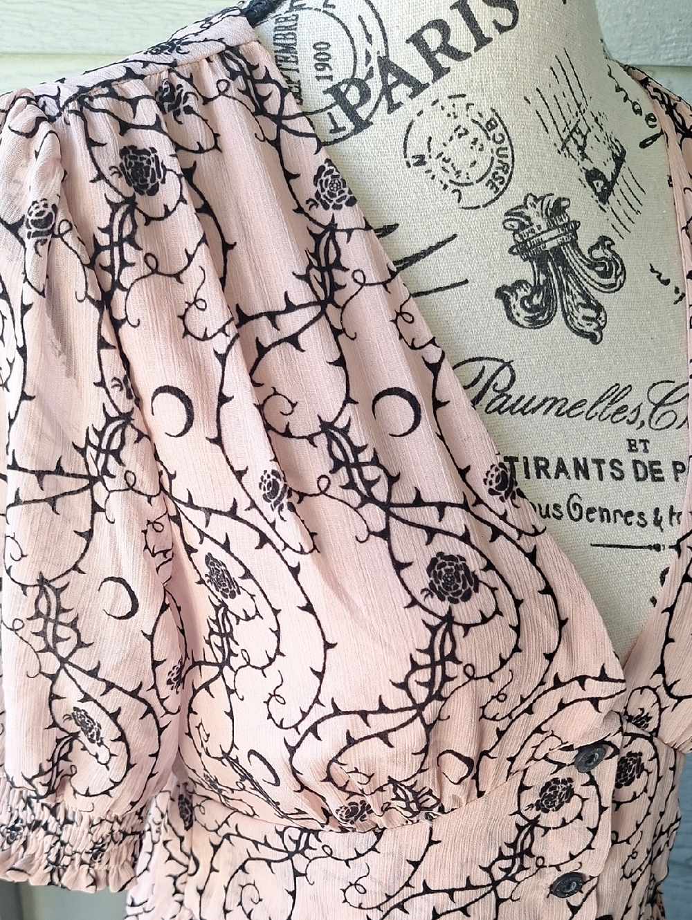 Disturbia Rosethorn Corset Midi Dress Dusty Pink Black Velvet Goth Floral Moon 2 - Picture 5 of 15